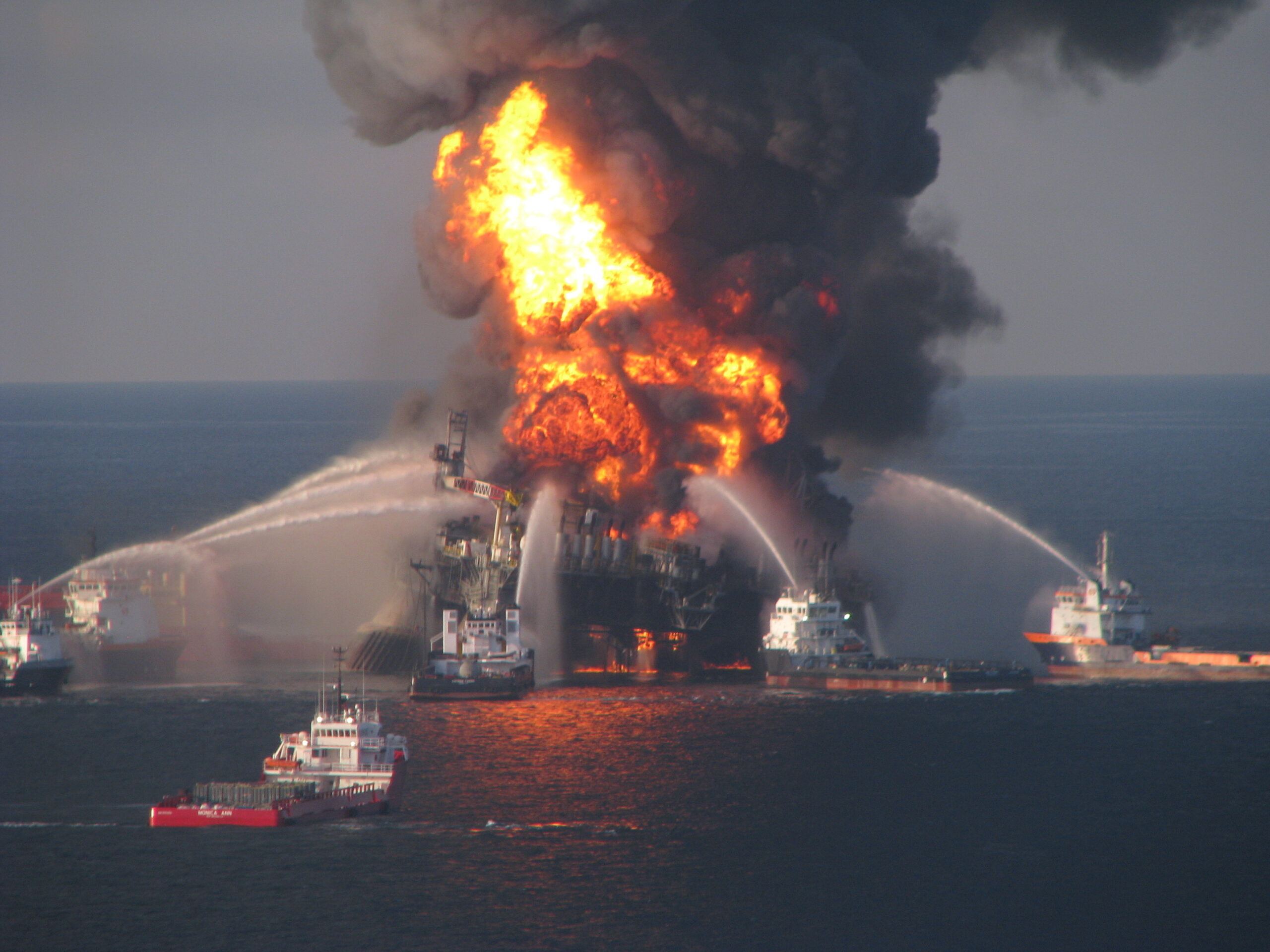 Deepwater Horizon drilling rig, April 21, 2010. Photo courtesy U.S. Coast Guard. The appearance of U.S. Department of Defense (DoD) visual information does not imply or constitute DoD endorsement.